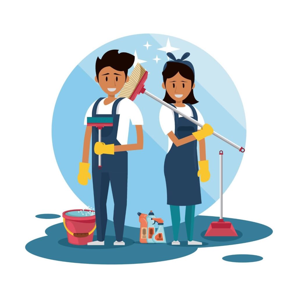 Helper cleaning living room